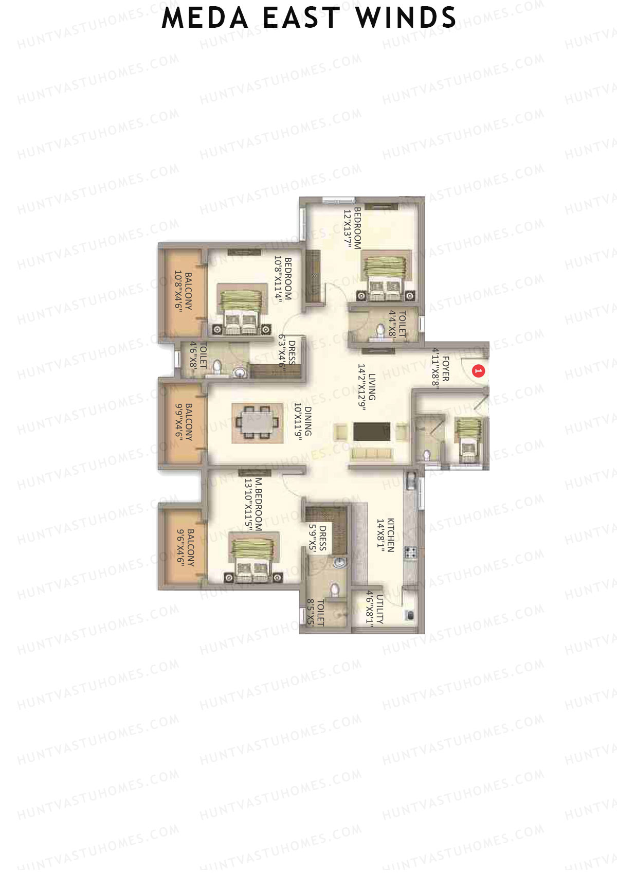 Meda East Winds Wing 1 Unit 1 Floor Plan