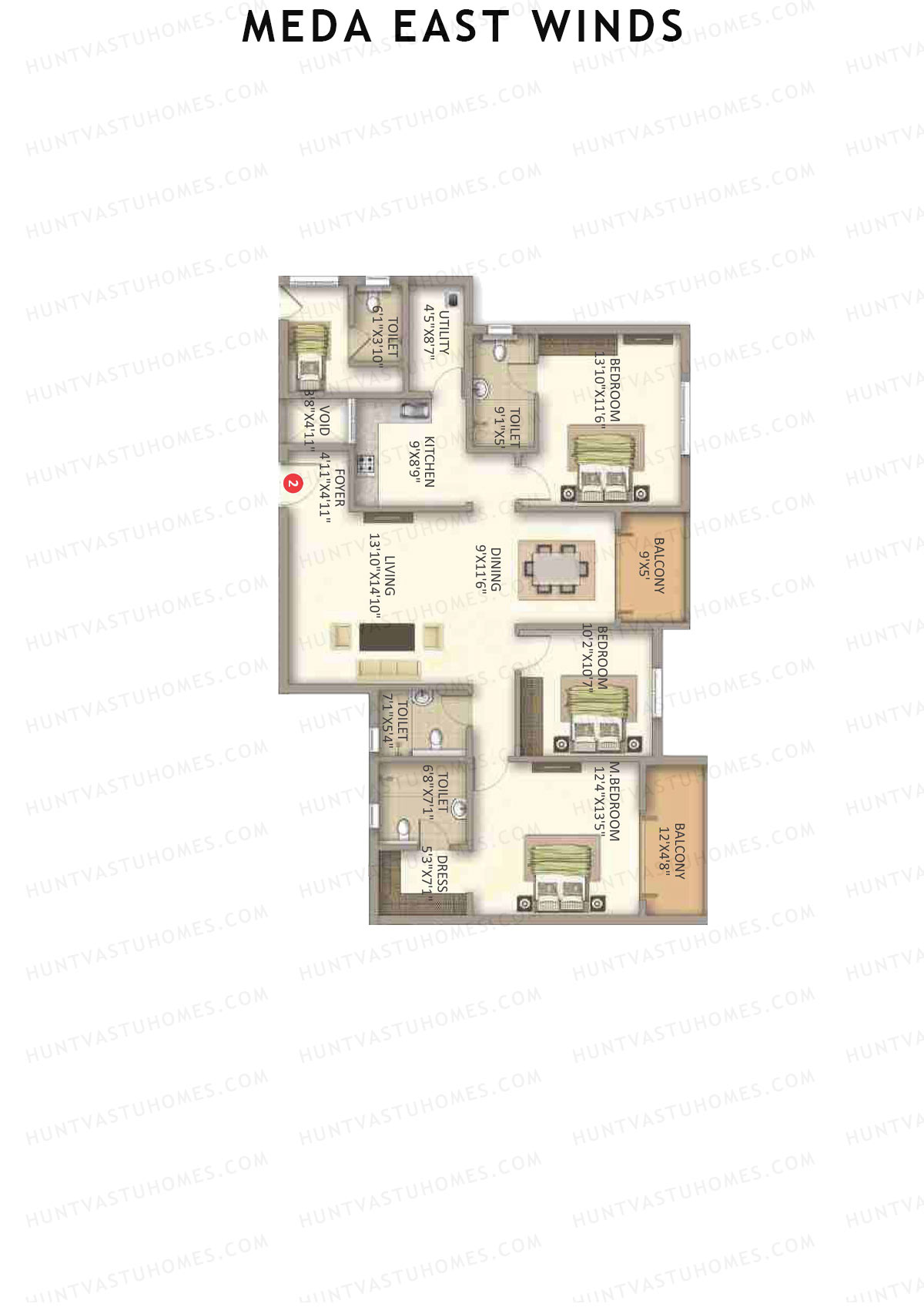 Meda East Winds Wing 1 Unit 2 Floor Plan