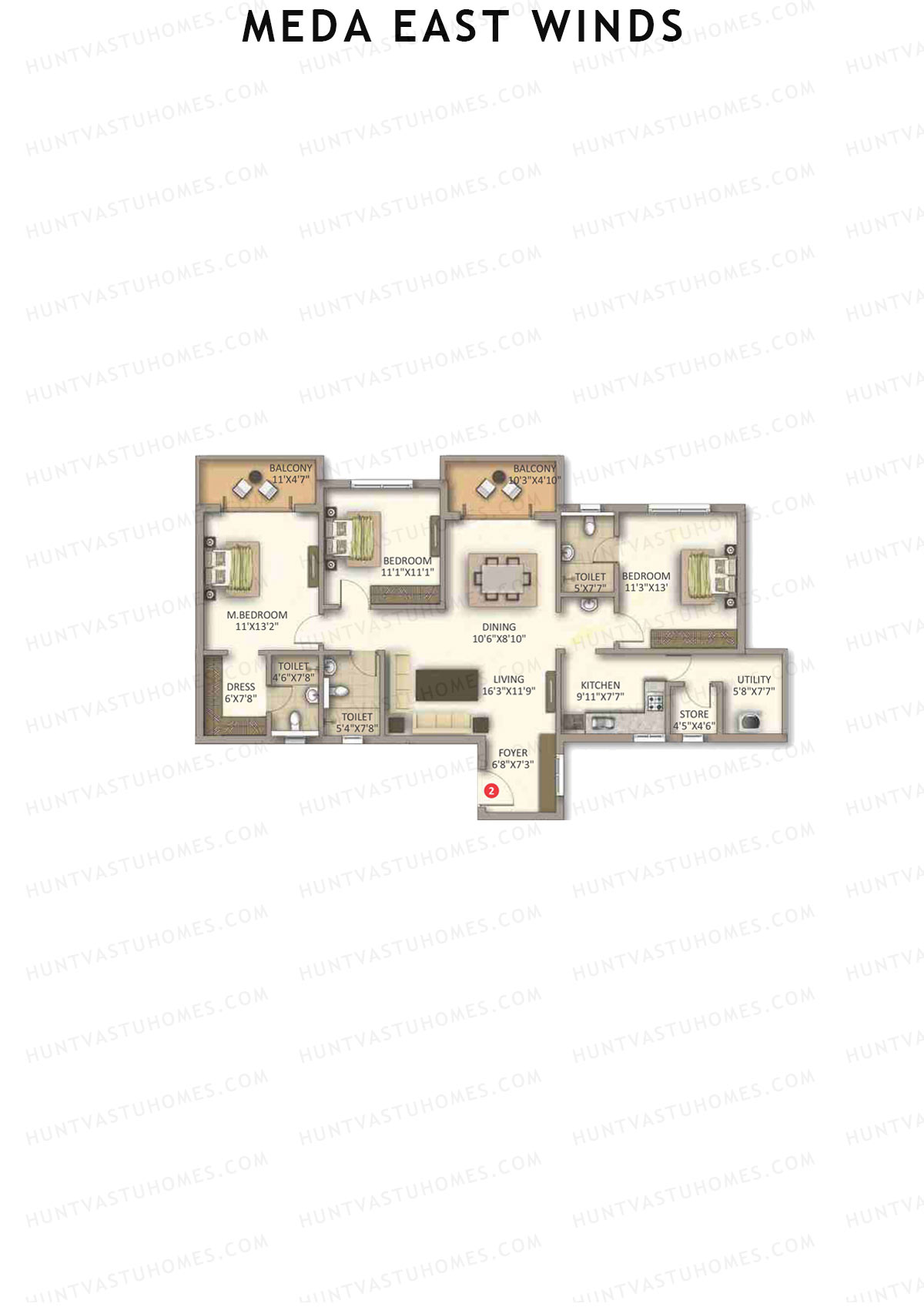 Meda East Winds Wing 2 Unit 2 Floor Plan
