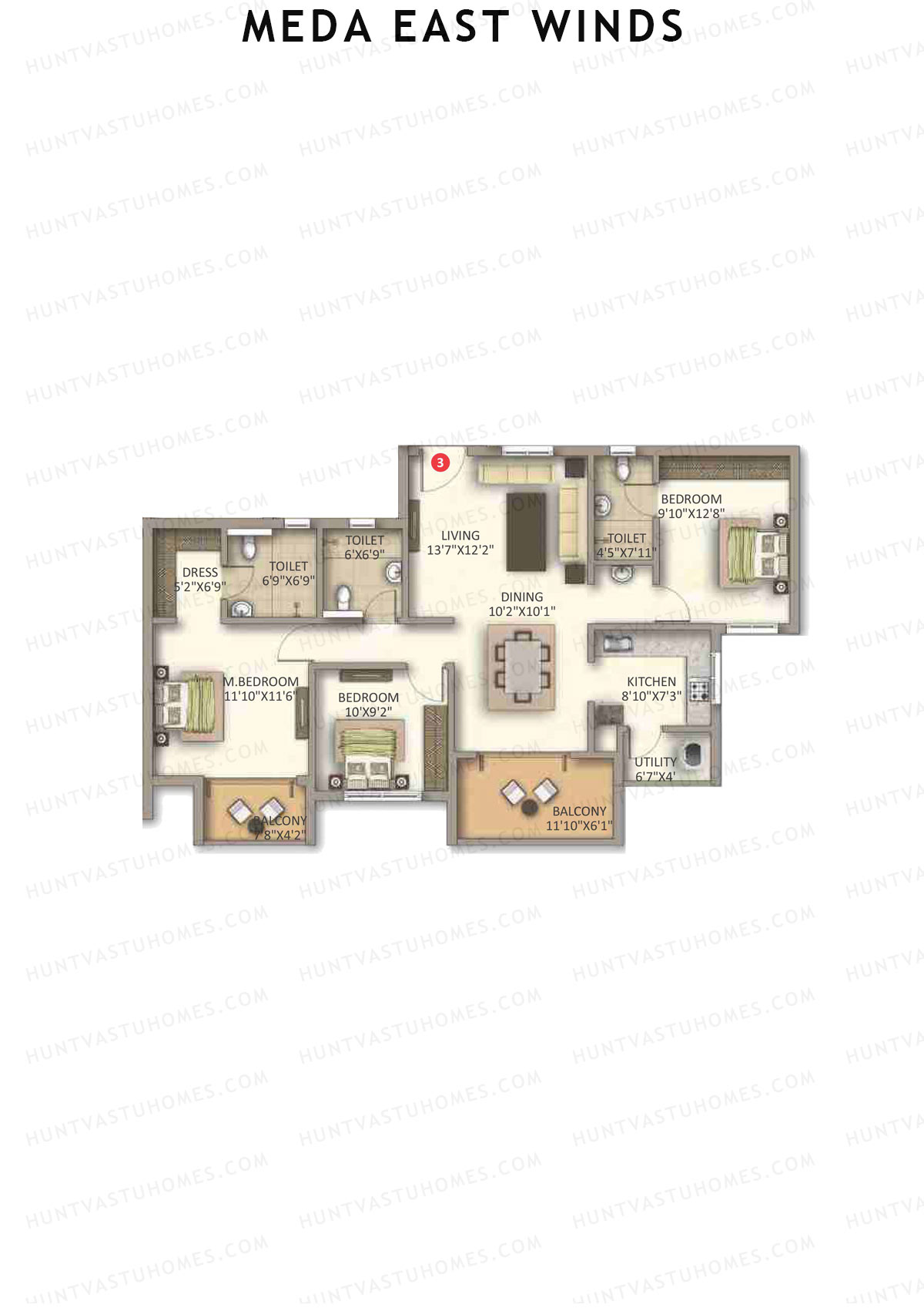 Meda East Winds Wing 2 Unit 3 Floor Plan