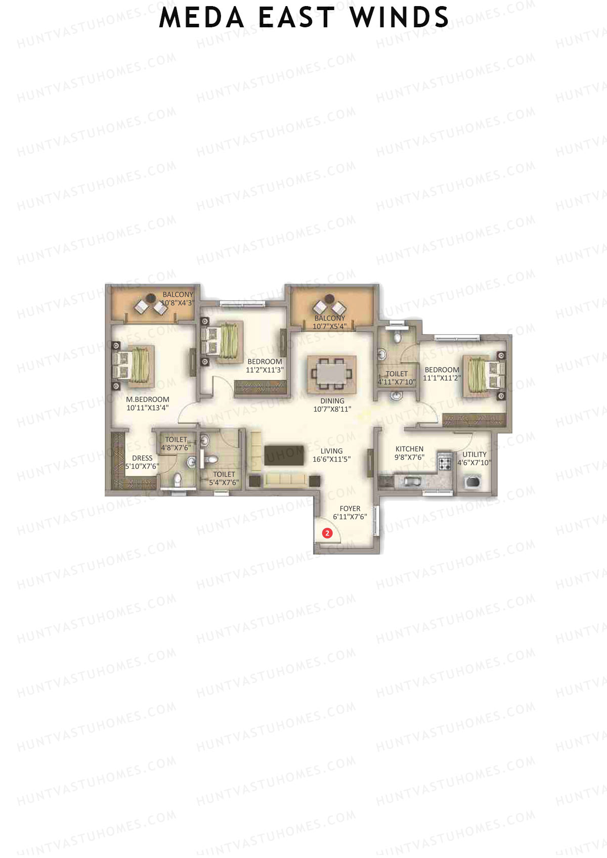 Meda East Winds Wing 3 Unit 2 Floor Plan