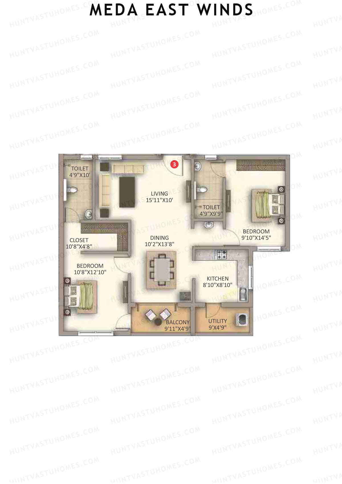Meda East Winds Wing 3 Unit 4 Floor Plan
