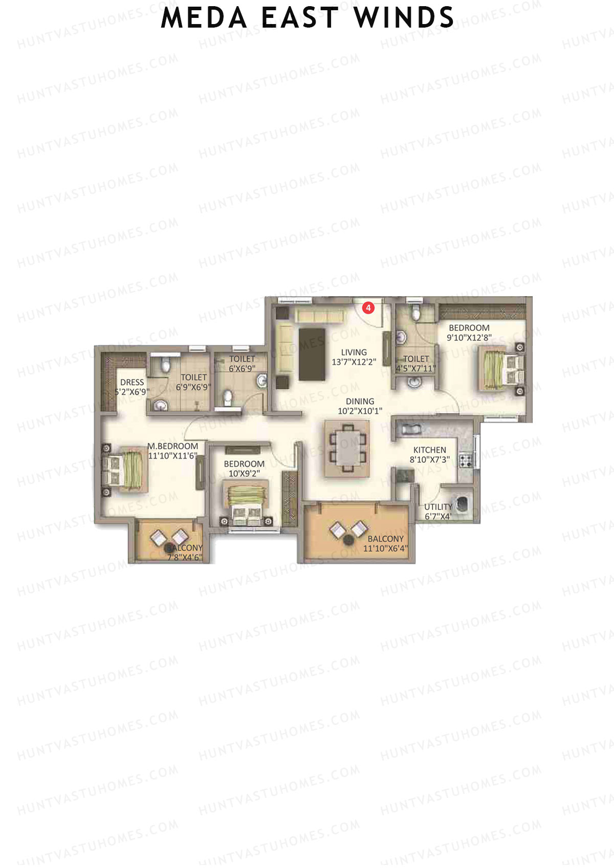 Meda East Winds Wing 4 Unit 4 Floor Plan
