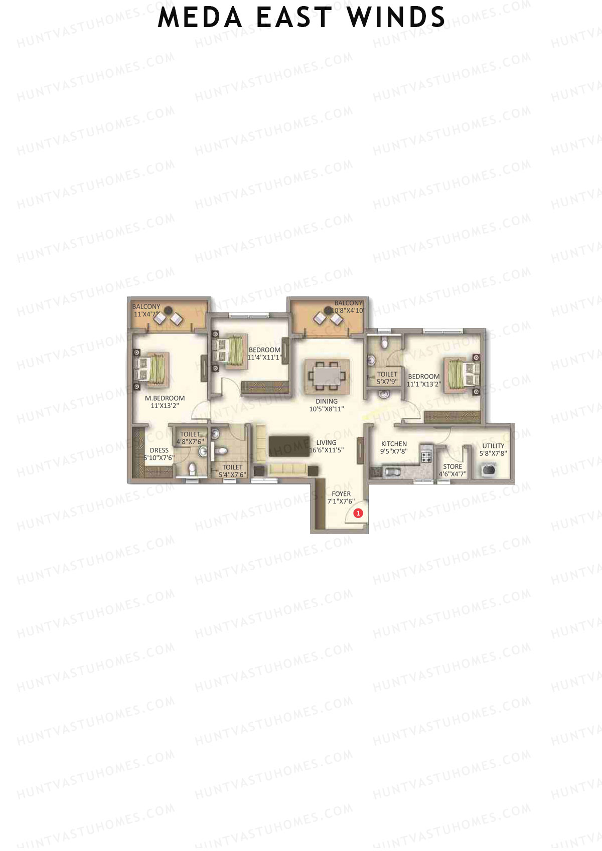 Meda East Winds Wing 6 Unit 1 Floor Plan