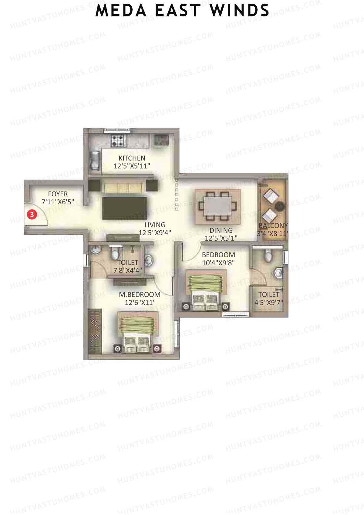 Meda East Winds Wing 6 Unit 3 Floor Plan