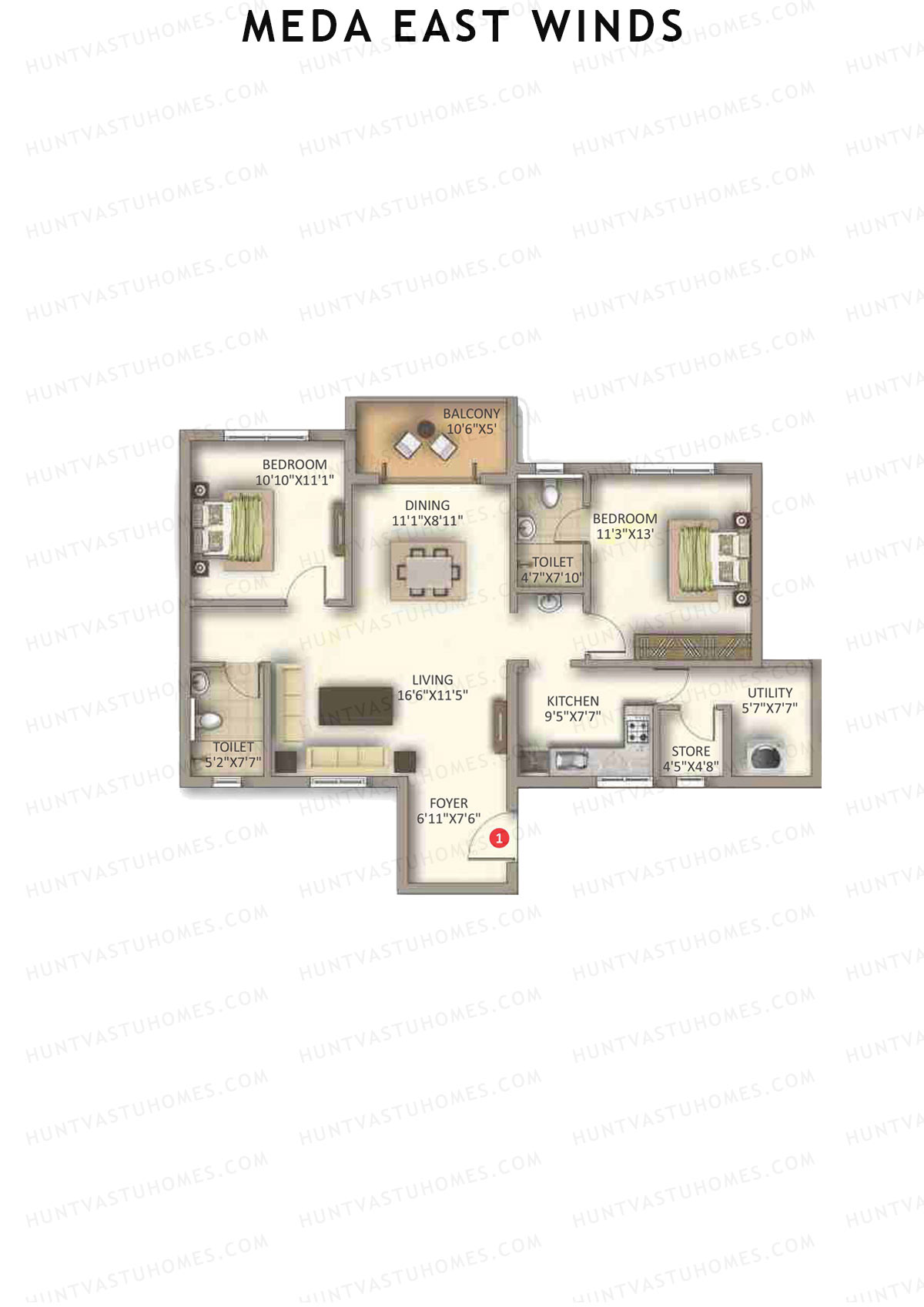 Meda East Winds Wing 8 Unit 1 Floor Plan