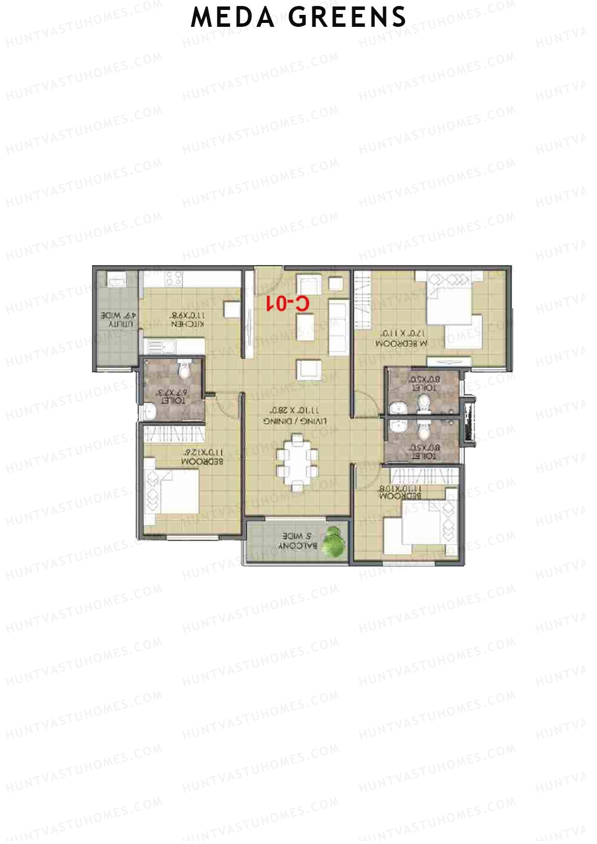 Meda Greens Tower 1 Unit C1 Floor Plan
