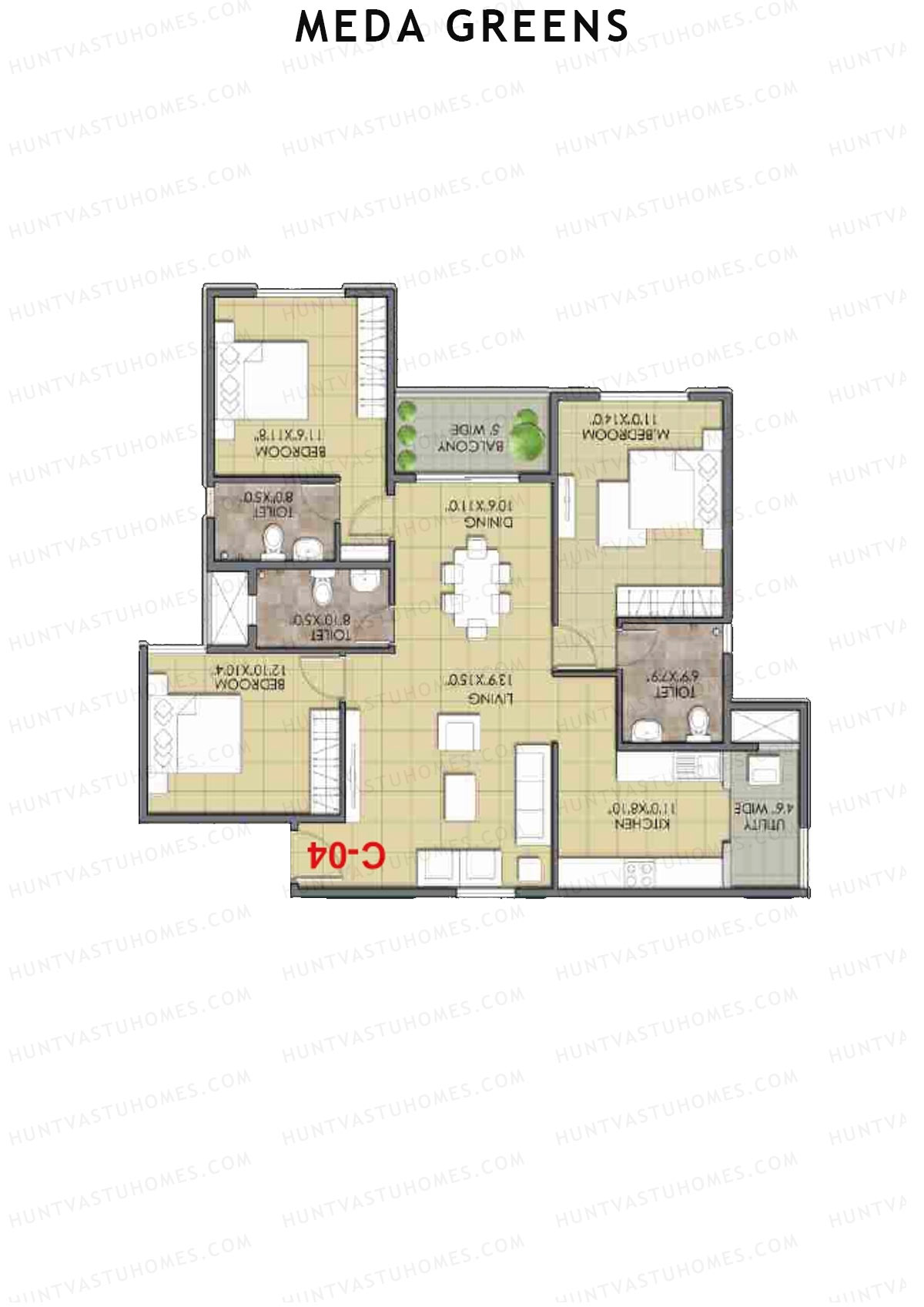 Meda Greens Tower 1 Unit C4 Floor Plan