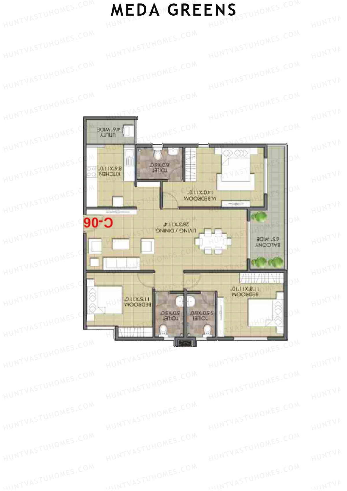 Meda Greens Tower 1 Unit C6 Floor Plan