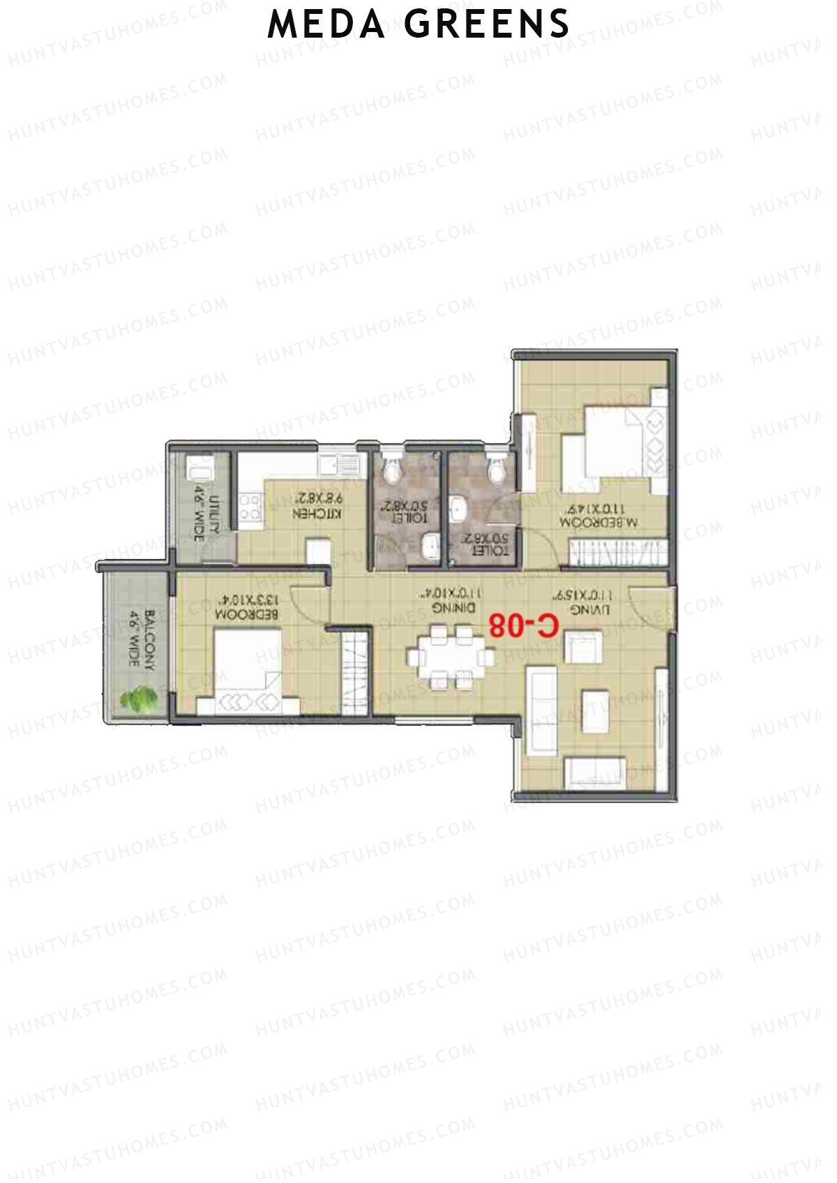 Meda Greens Tower 1 Unit C8 Floor Plan
