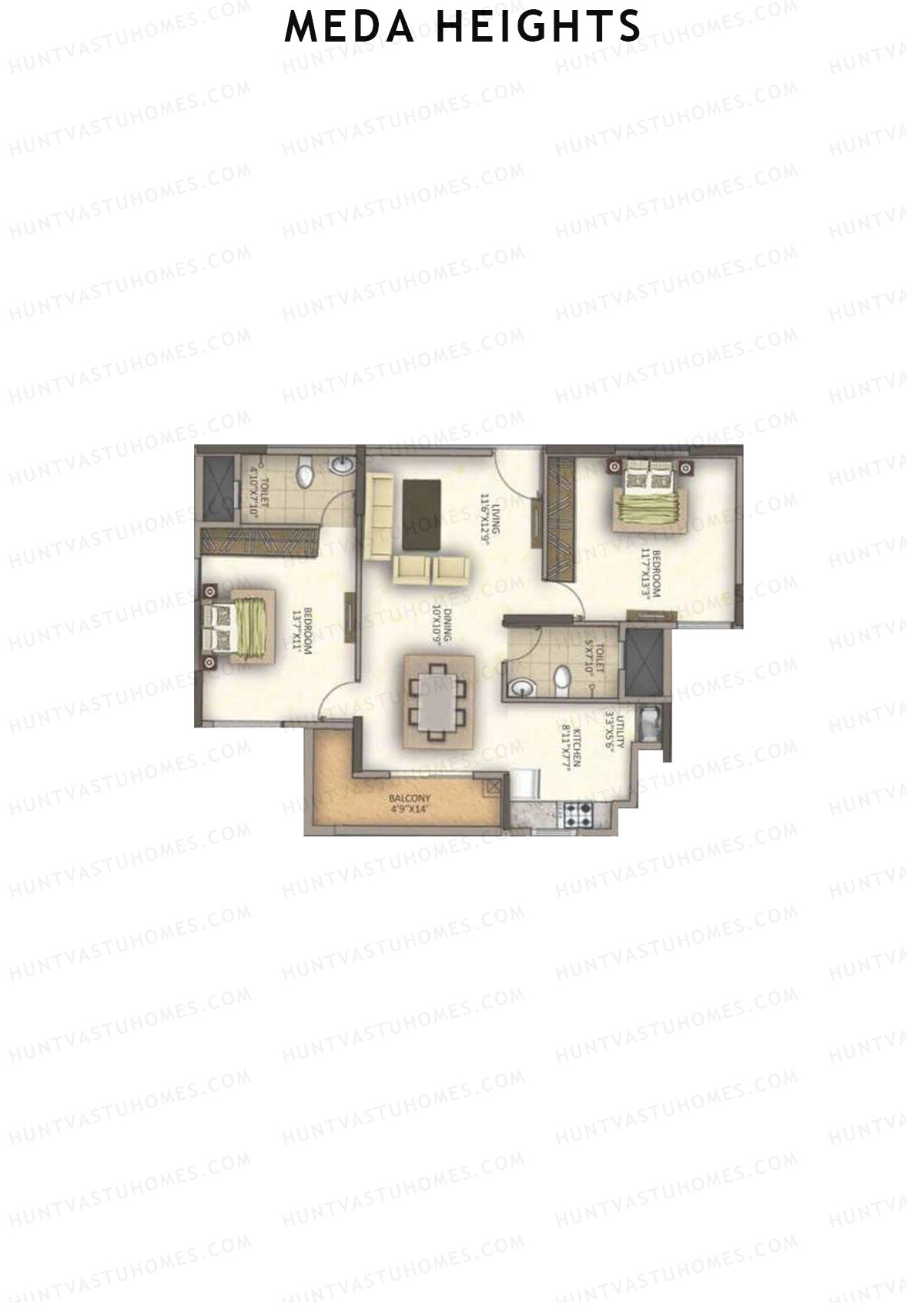Meda Heights Block B Unit 14 (Type 2) Floor Plan