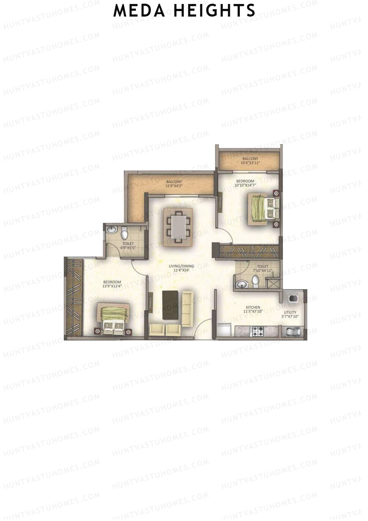 Meda Heights Block B Unit 7 (Type 1) Floor Plan