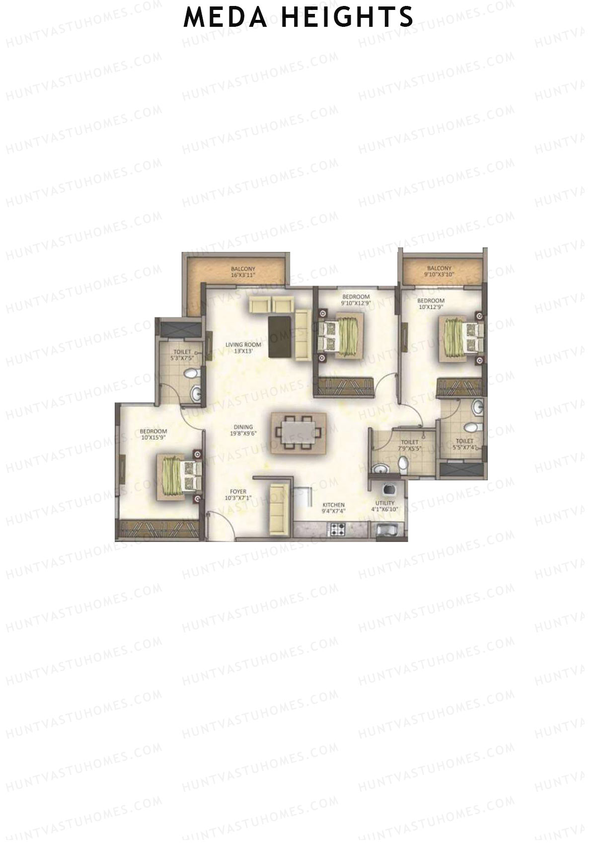 Meda Heights Block B Unit 8 (Type 1) Floor Plan