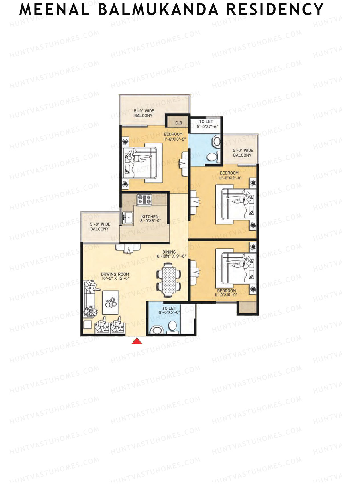 Meenal Balmukanda Residency, Tower A, Unit 10 (Type 2), 3BHK, Super Area 1345   sq ft 