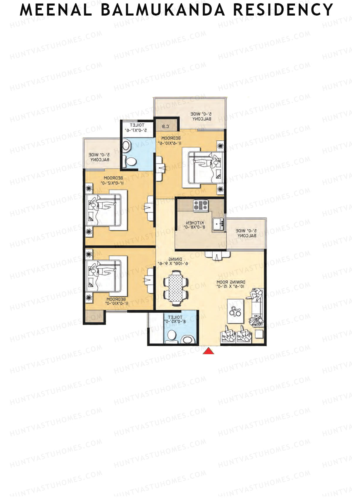 Meenal Balmukanda Residency, Tower A, Unit 1 (Type 2), 3BHK, Super Area 1345   sq ft 