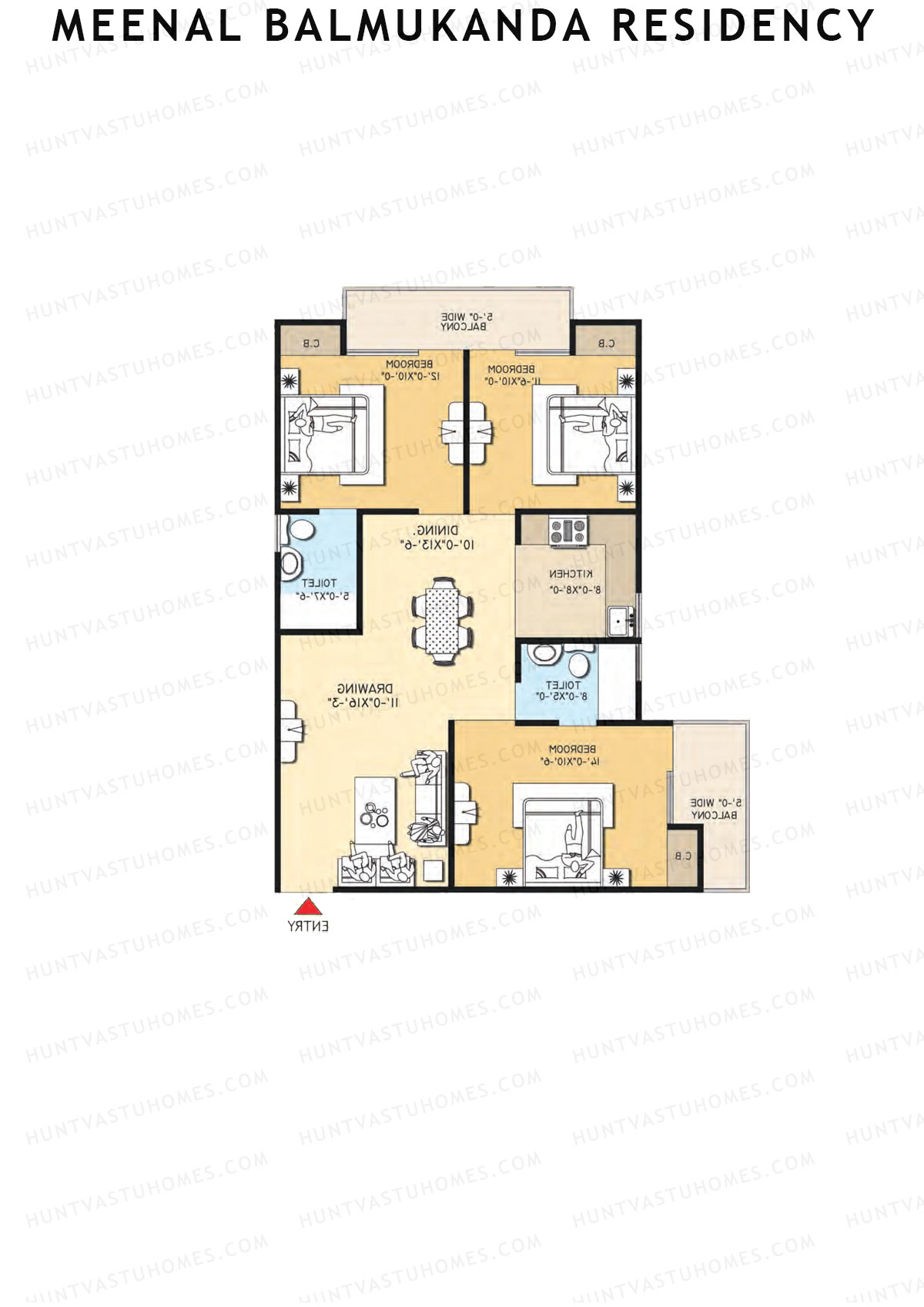 Meenal Balmukanda Residency, Tower A, Unit 2 (Type 1), 3BHK, Super Area 1450   sq ft 