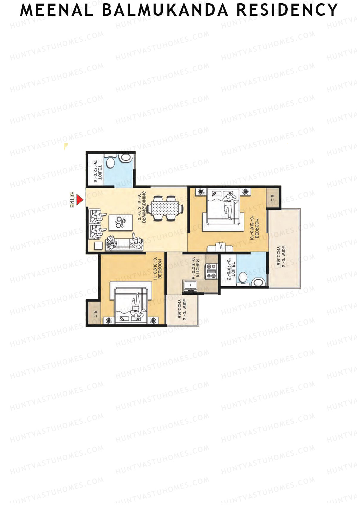 Meenal Balmukanda Residency, Tower A, Unit 3 (Type 4), 2BHK, Super Area 950   sq ft 