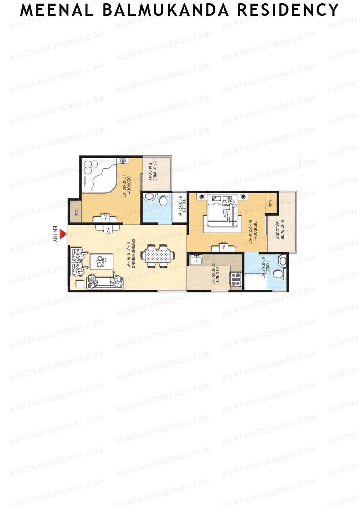 Meenal Balmukanda Residency, Tower A, Unit 4 (Type 3), 2BHK, Super Area 1065   sq ft 