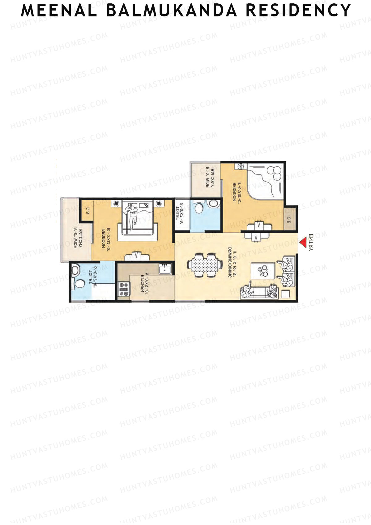 Meenal Balmukanda Residency, Tower A, Unit 7 (Type 3), 2BHK, Super Area 1065   sq ft 