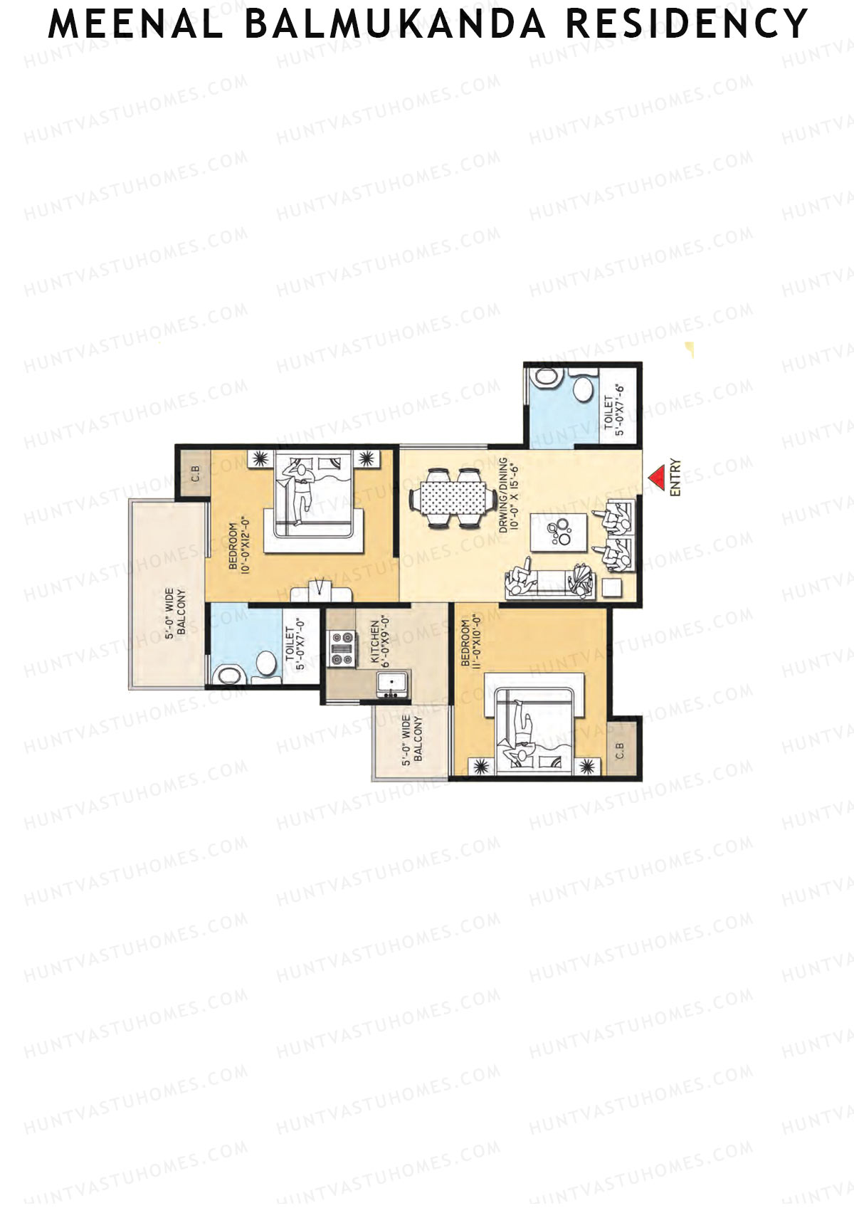 Meenal Balmukanda Residency, Tower A, Unit 8 (Type 4), 2BHK, Super Area 950   sq ft 