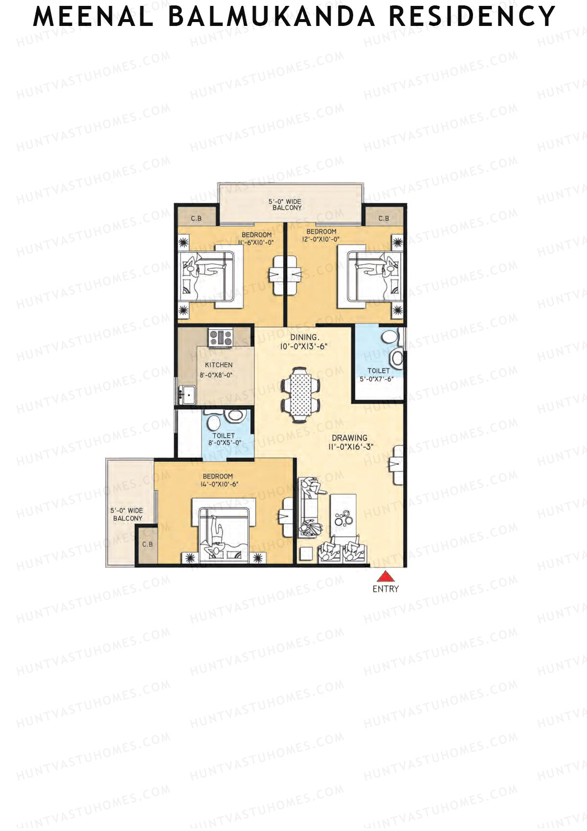 Meenal Balmukanda Residency, Tower A, Unit 9 (Type 1), 3BHK, Super Area 1450   sq ft 