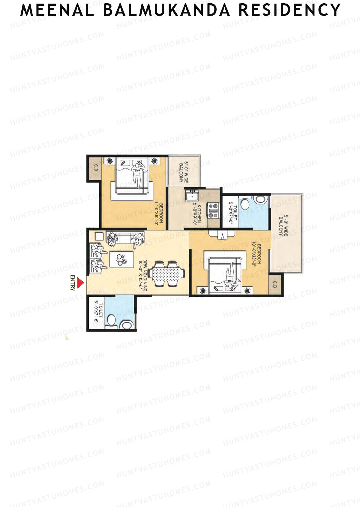 Meenal Balmukanda Residency, Tower B, Unit 3 (Type 4), 2BHK, Super Area 950   sq ft 