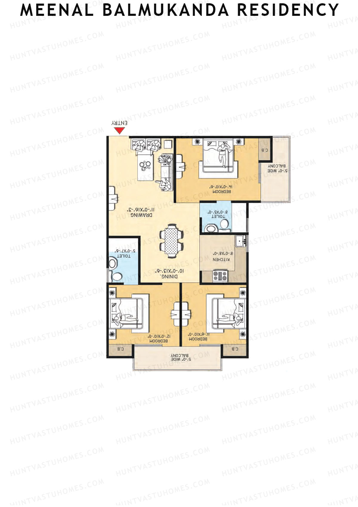 Meenal Balmukanda Residency, Tower B, Unit 4 (Type 1), 3BHK, Super Area 1450   sq ft 