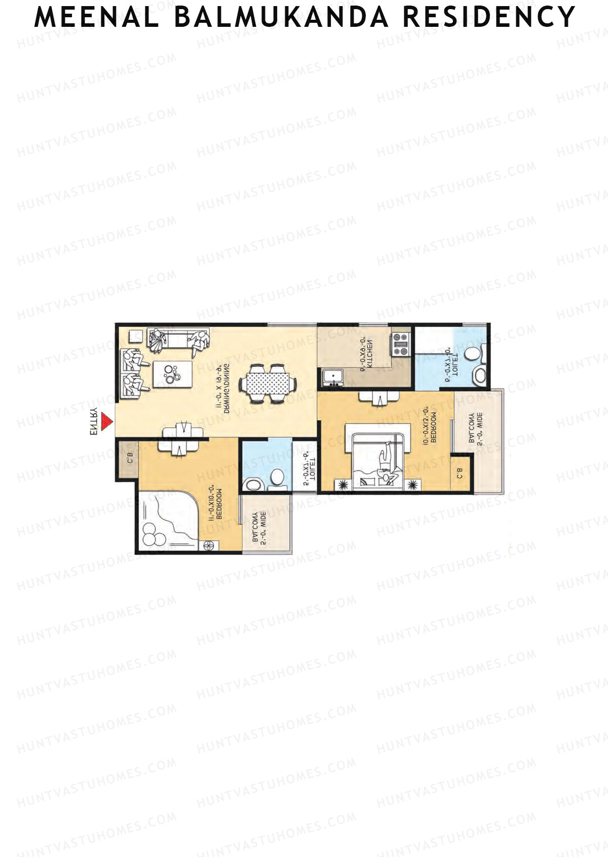 Meenal Balmukanda Residency, Tower B, Unit 5 (Type 3), 2BHK, Super Area 1065   sq ft 