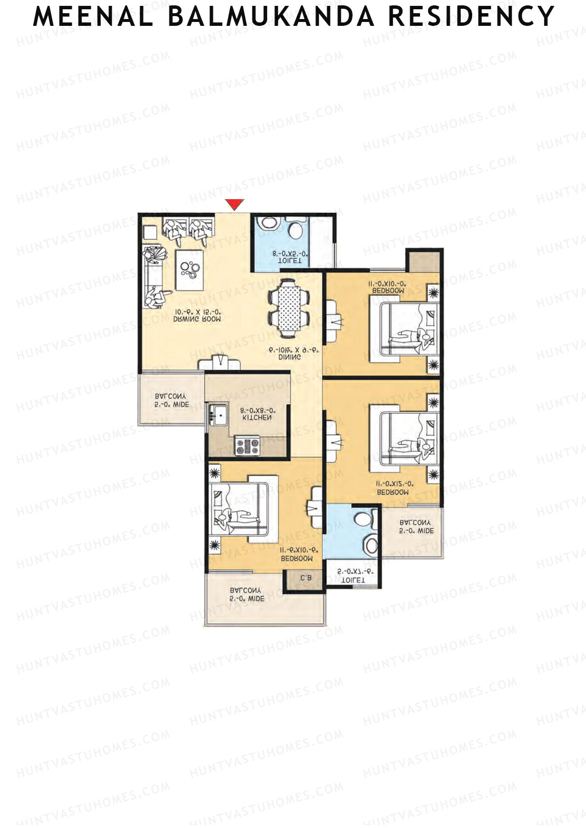 Meenal Balmukanda Residency, Tower B, Unit 6 (Type 2), 3BHK, Super Area 1345   sq ft 