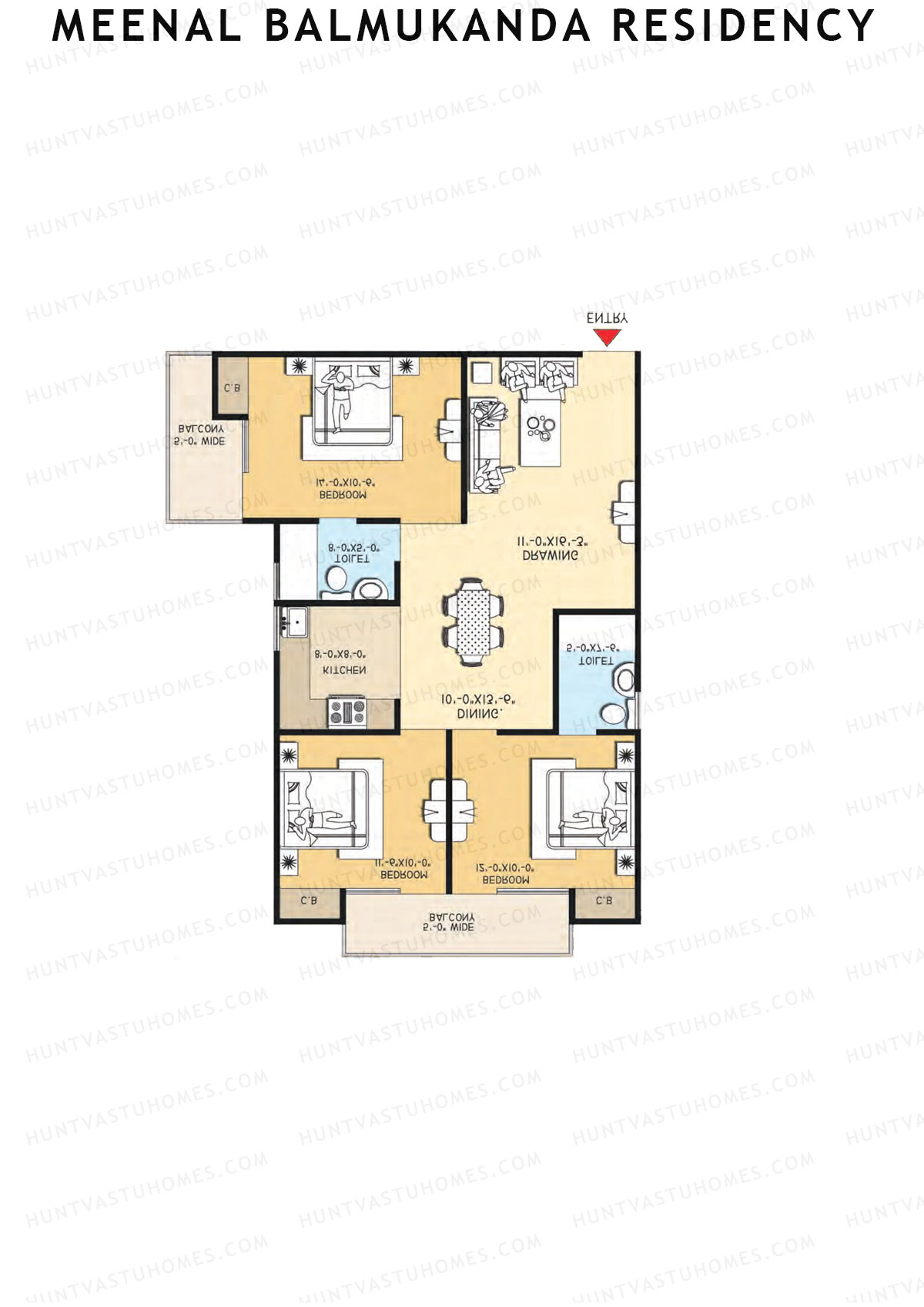 Meenal Balmukanda Residency, Tower B, Unit 7 (Type 1), 3BHK, Super Area 1450   sq ft 