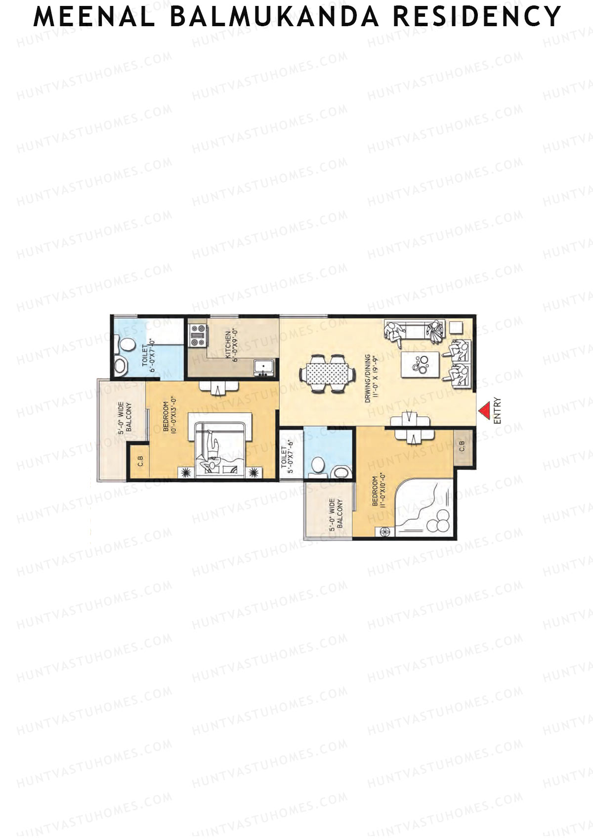 Meenal Balmukanda Residency, Tower B, Unit 9 (Type 3), 2BHK, Super Area 1065   sq ft 