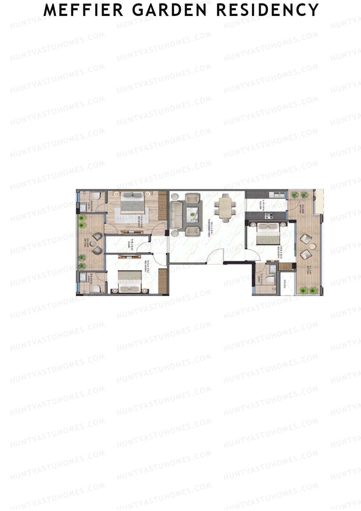Meffier Garden Residency, Block 101-104, Unit 101 (Type G), 3BHK, Super Area 1610   sq ft 