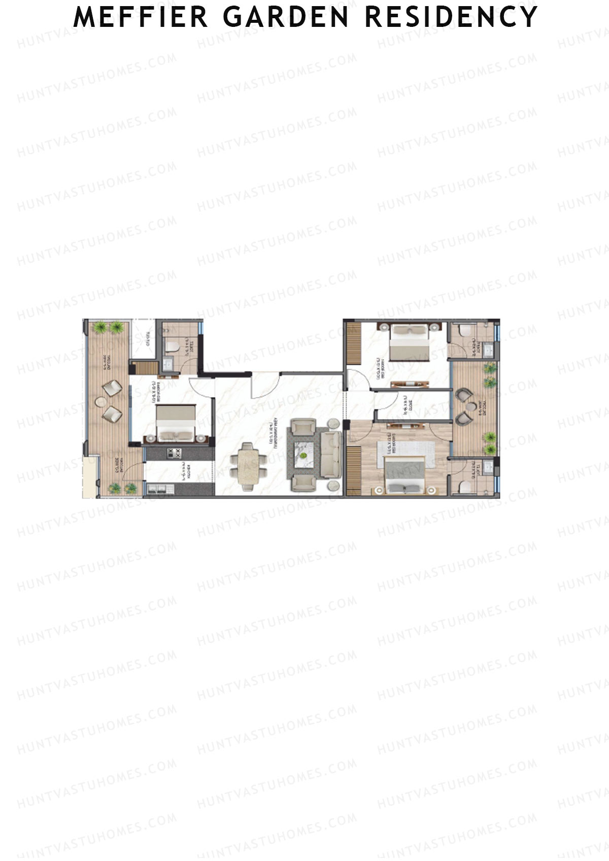 Meffier Garden Residency, Block 105-108, Unit 105 (Type G), 3BHK, Super Area 1610   sq ft 