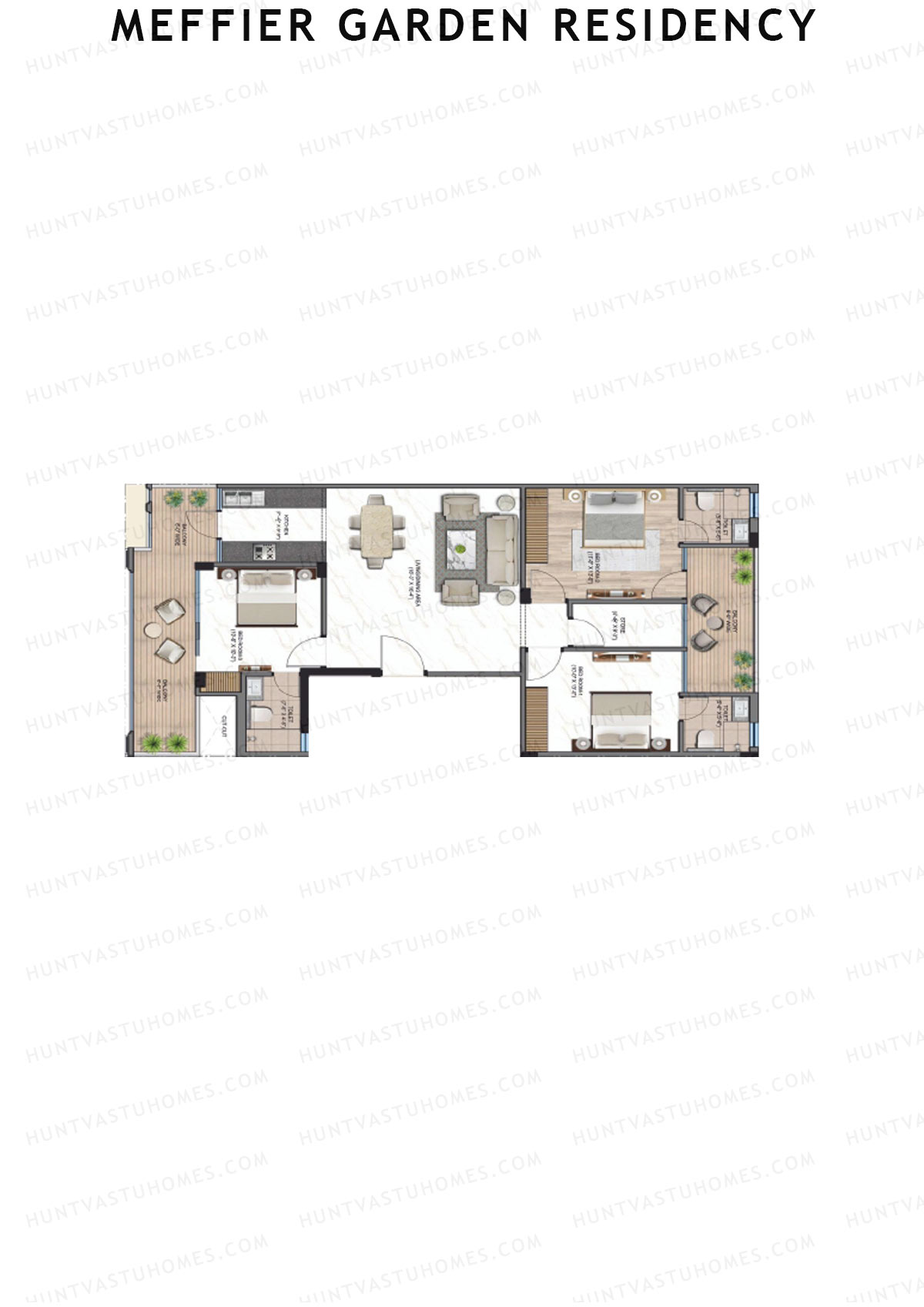 Meffier Garden Residency, Block 105-108, Unit 108 (Type G), 3BHK, Super Area 1610   sq ft 
