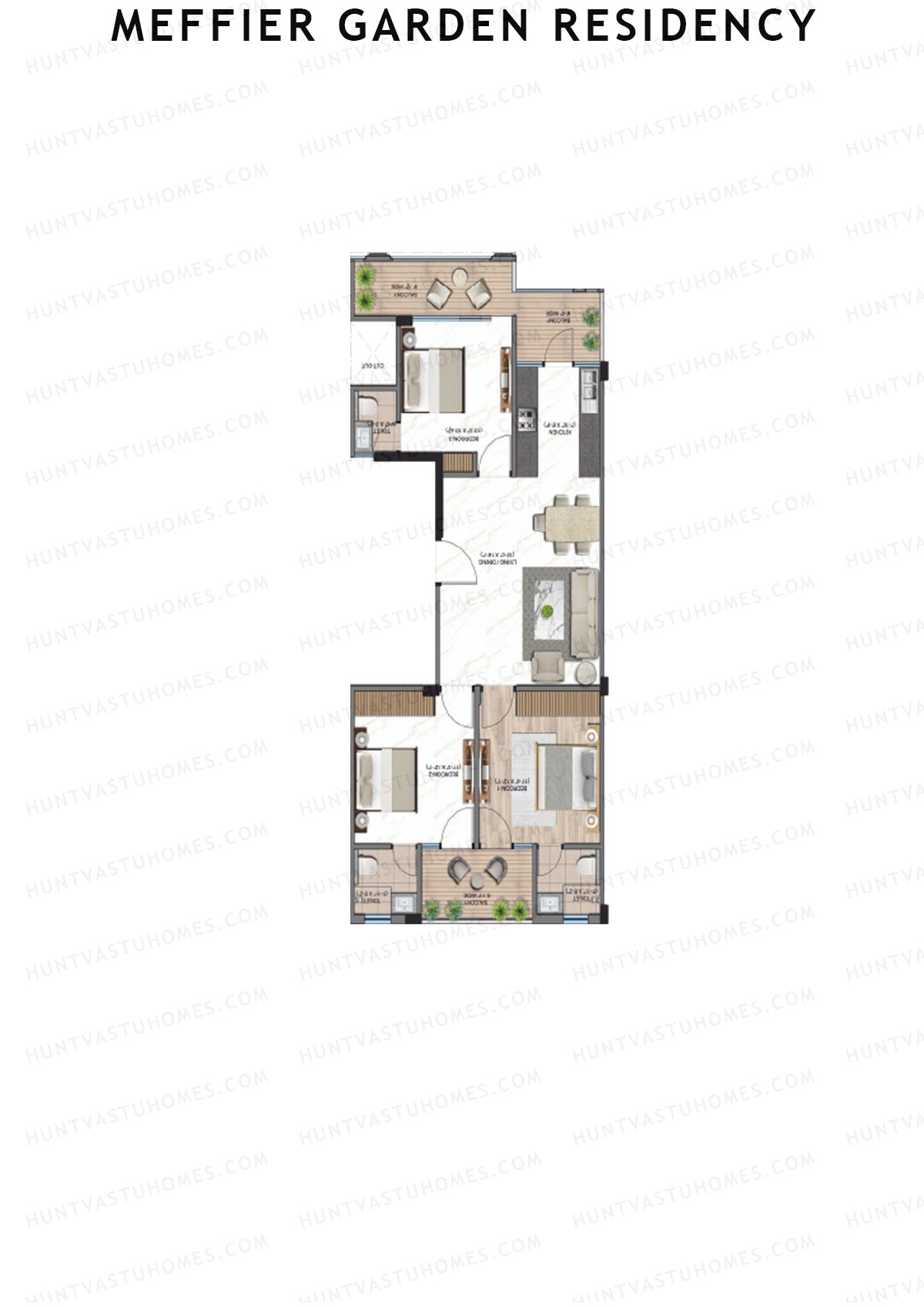 Meffier Garden Residency, Block 109-111, Unit 109 (Type H), 3BHK, Super Area 1393   sq ft 