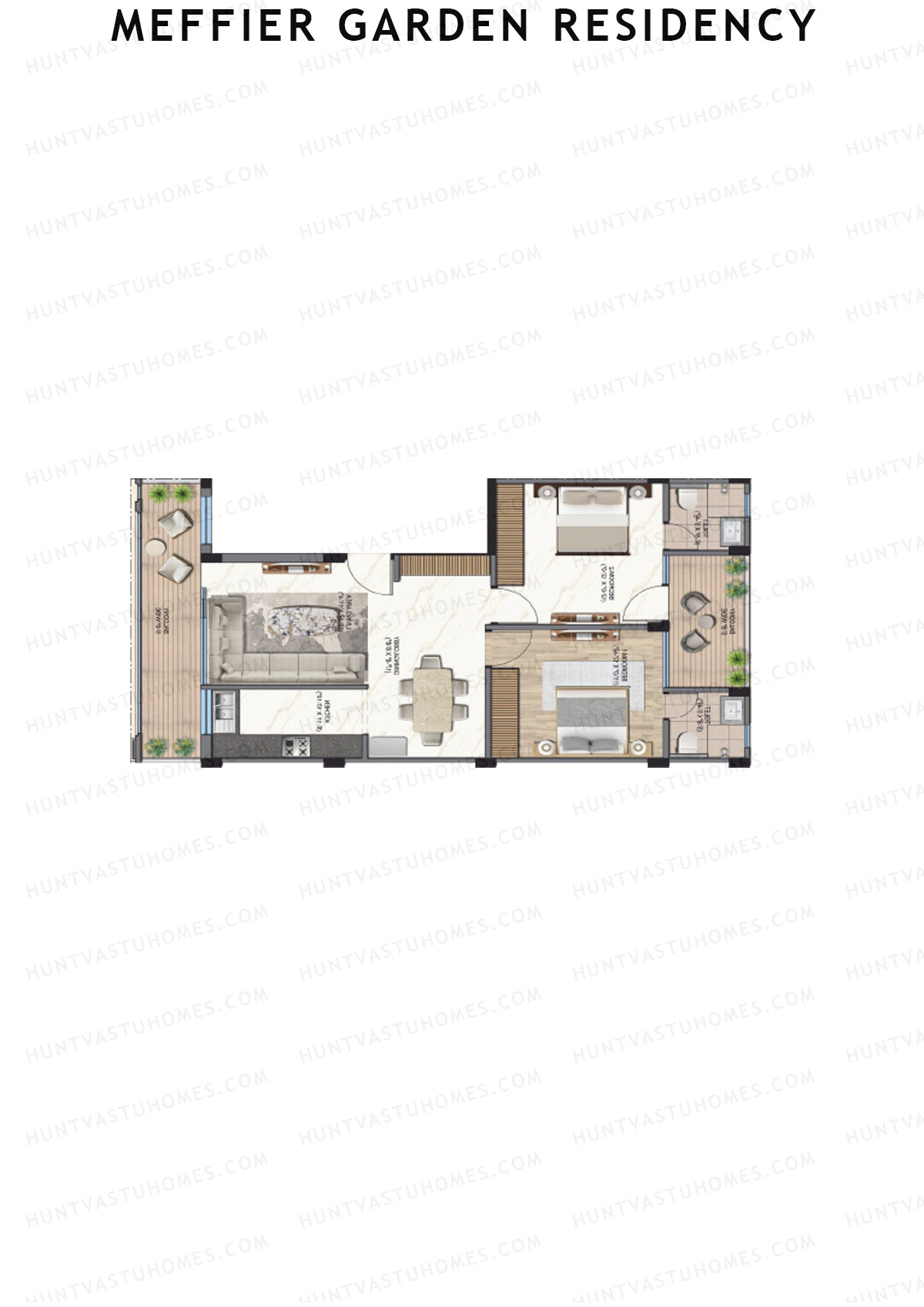 Meffier Garden Residency, Block 117-123, Unit 122 (Type J), 2BHK, Super Area 1227   sq ft 
