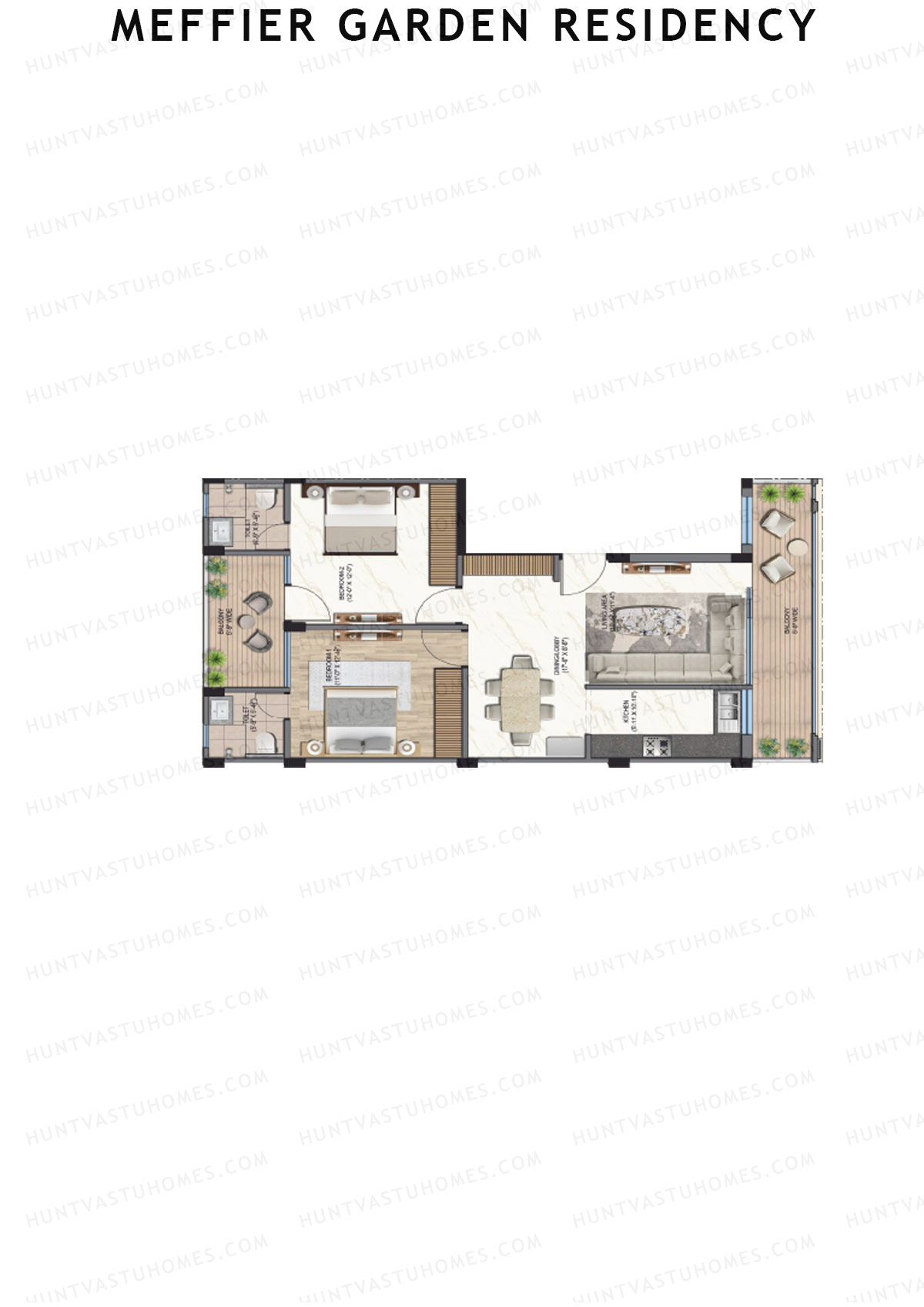 Meffier Garden Residency, Block 124-130, Unit 125 (Type J), 2BHK, Super Area 1227   sq ft 