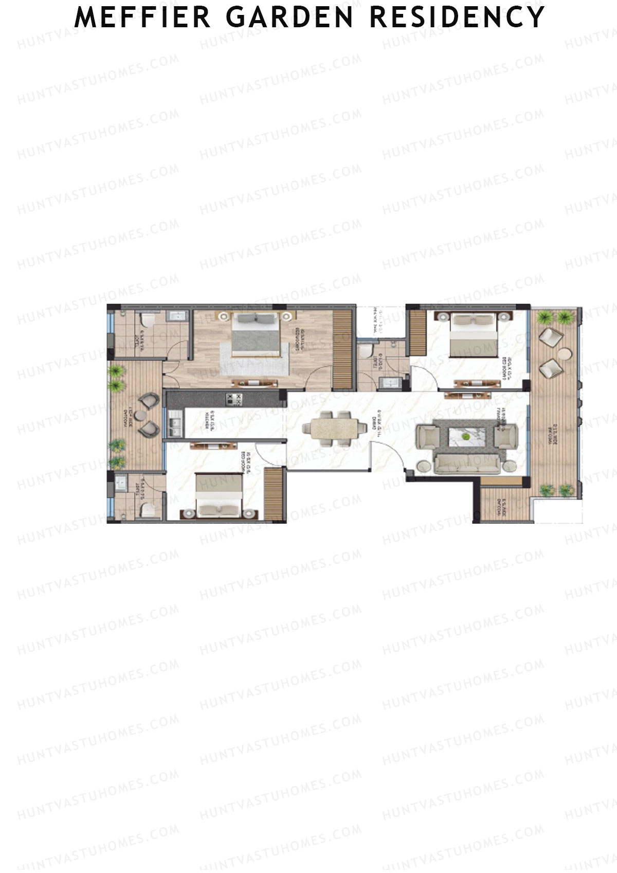 Meffier Garden Residency, Block 12-17, Unit 14 (Type B), 3BHK, Super Area 1584   sq ft 