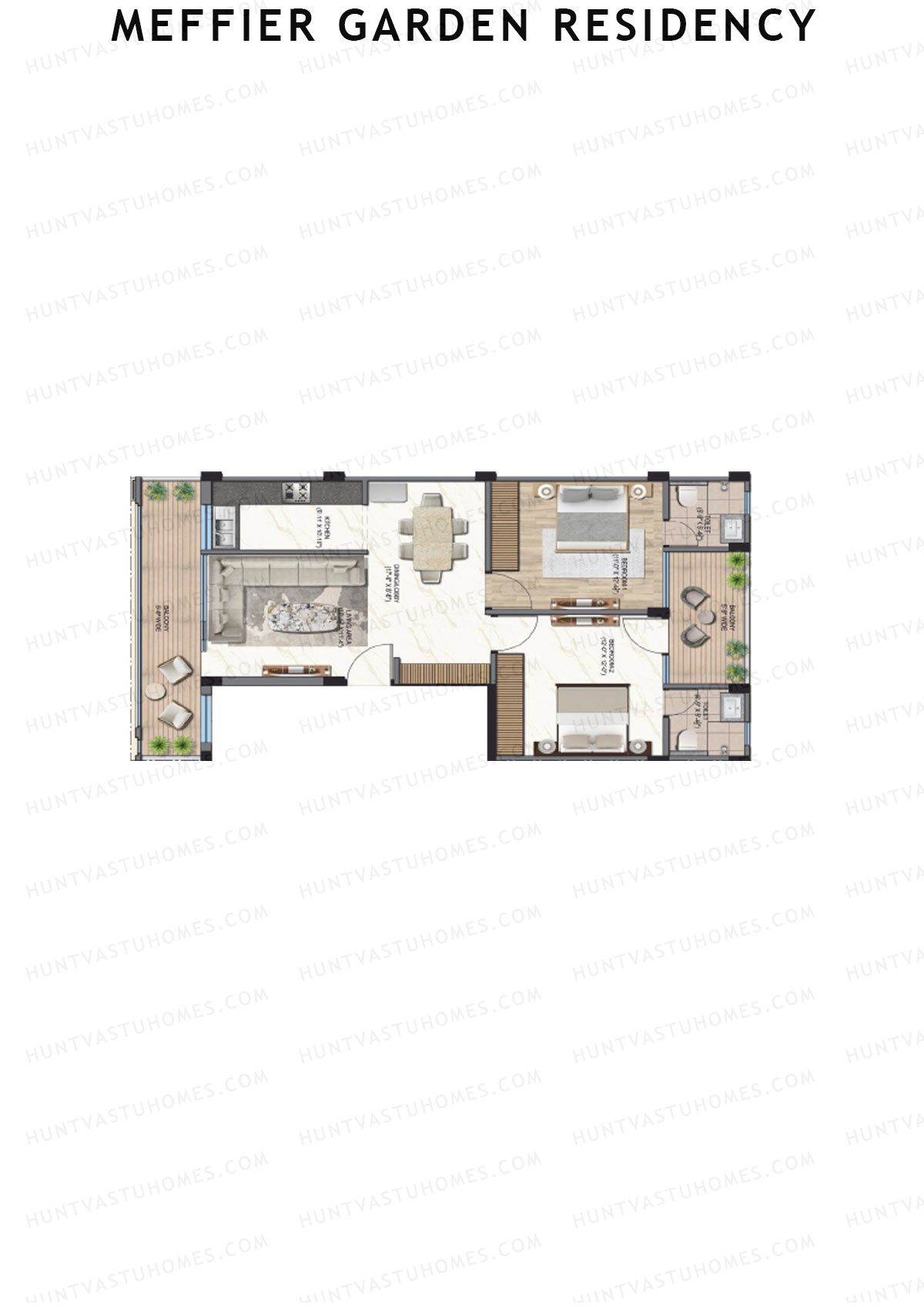 Meffier Garden Residency, Block 131-137, Unit 135 (Type J), 2BHK, Super Area 1227   sq ft 