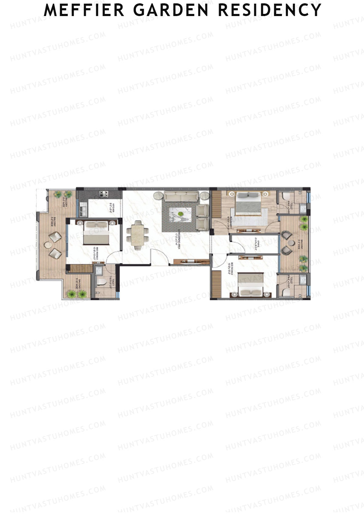 Meffier Garden Residency, Block 18-31, Unit 31 (Type C), 3BHK, Super Area 1573   sq ft 