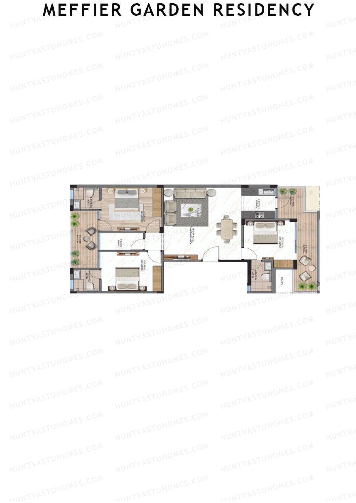 Meffier Garden Residency, Block 1-5, Unit 1 (Type A), 3BHK, Super Area 1598   sq ft 