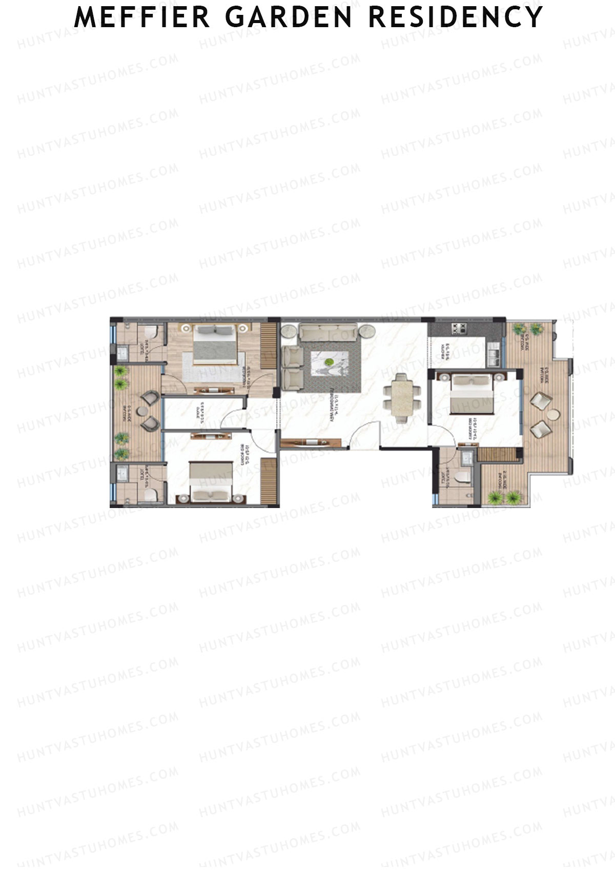 Meffier Garden Residency, Block 32-45, Unit 42 (Type C), 3BHK, Super Area 1573   sq ft 
