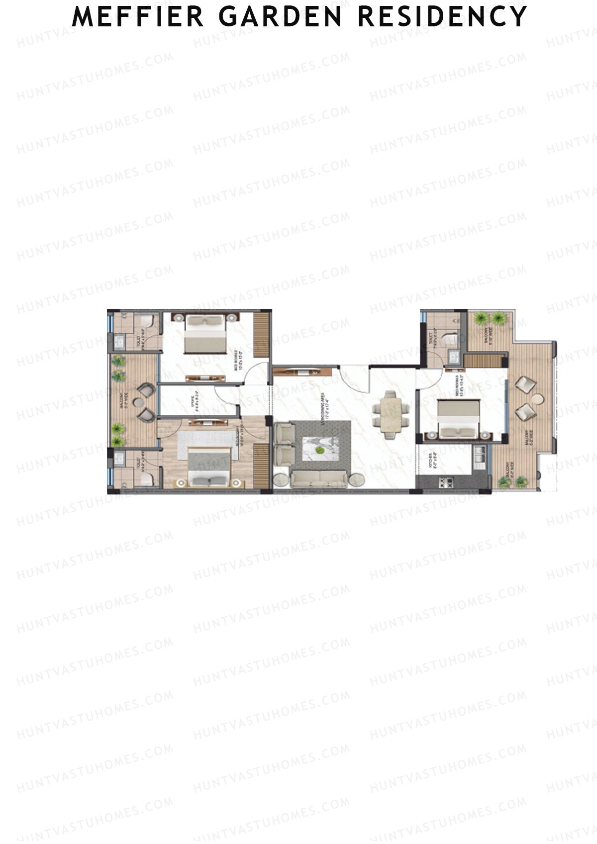 Meffier Garden Residency, Block 32-45, Unit 43 (Type C), 3BHK, Super Area 1573   sq ft 