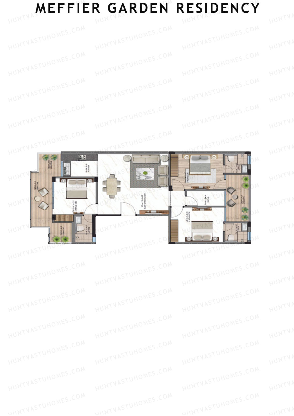 Meffier Garden Residency, Block 46-62, Unit 50 (Type D), 3BHK, Super Area 1581   sq ft 