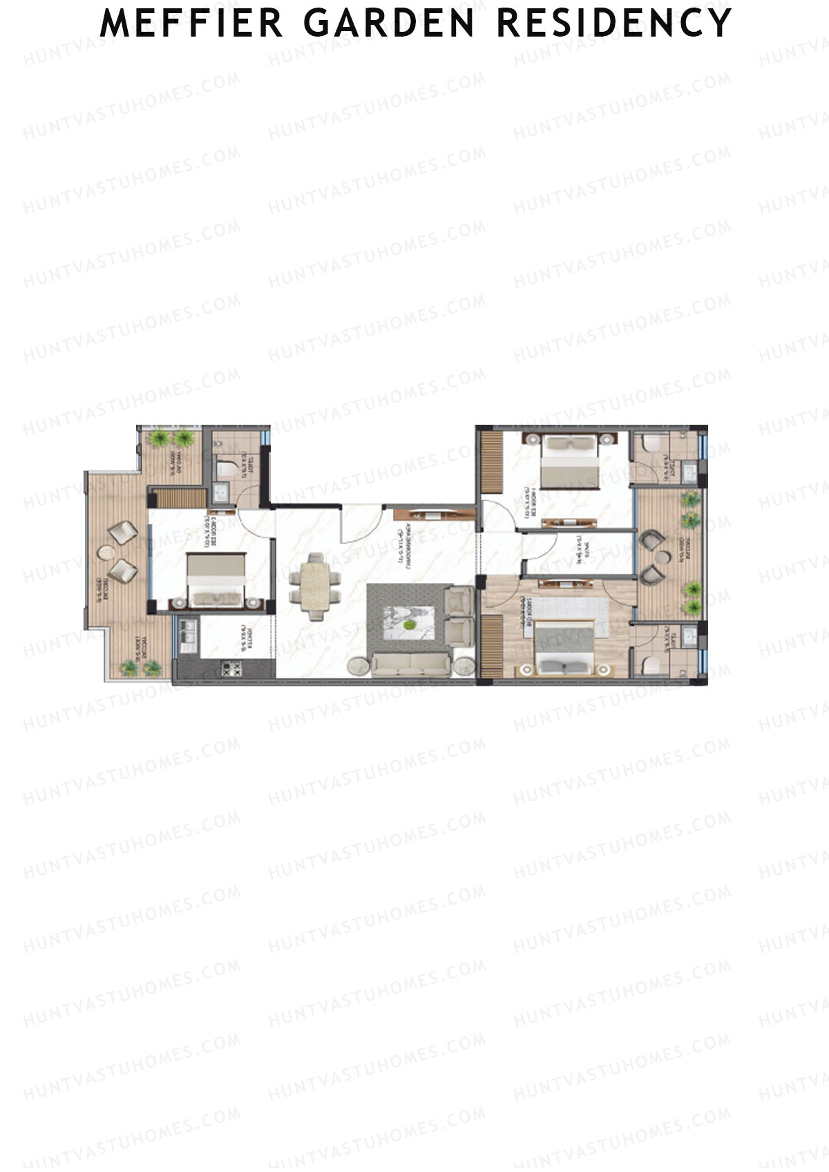 Meffier Garden Residency, Block 46-62, Unit 53 (Type D), 3BHK, Super Area 1581   sq ft 