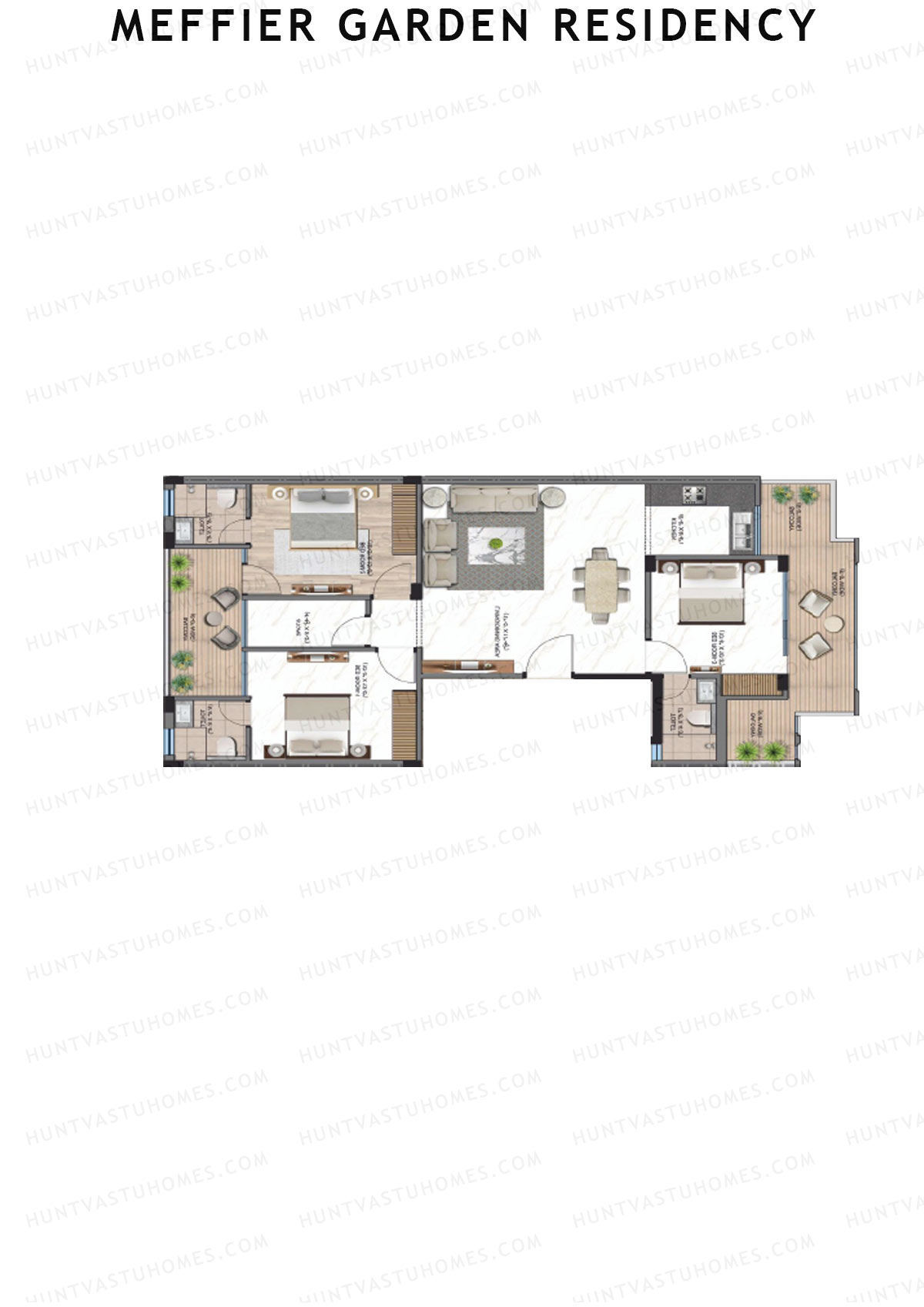 Meffier Garden Residency, Block 63-79, Unit 73 (Type D), 3BHK, Super Area 1581   sq ft 