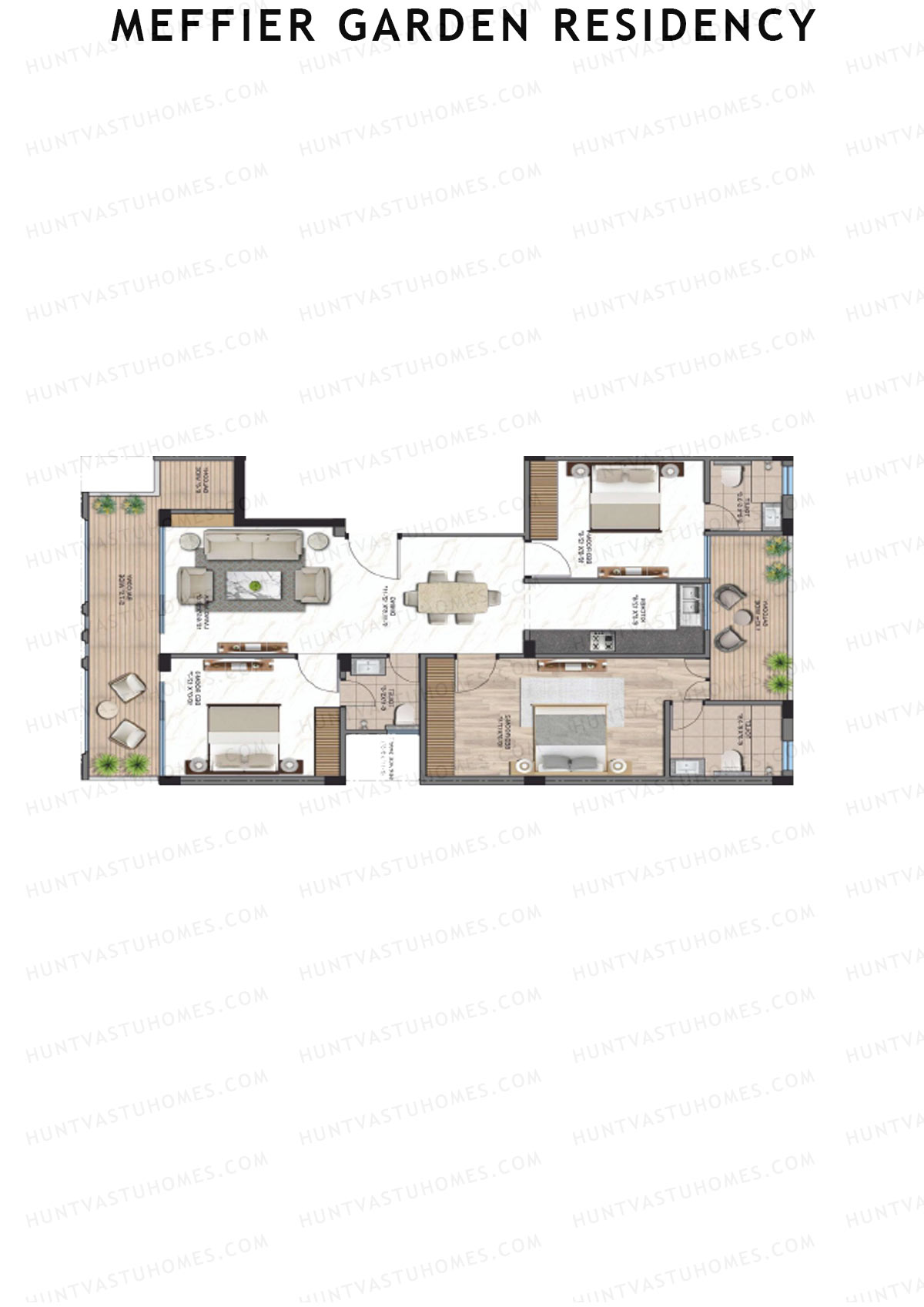 Meffier Garden Residency, Block 6-11, Unit 10 (Type B), 3BHK, Super Area 1584   sq ft 