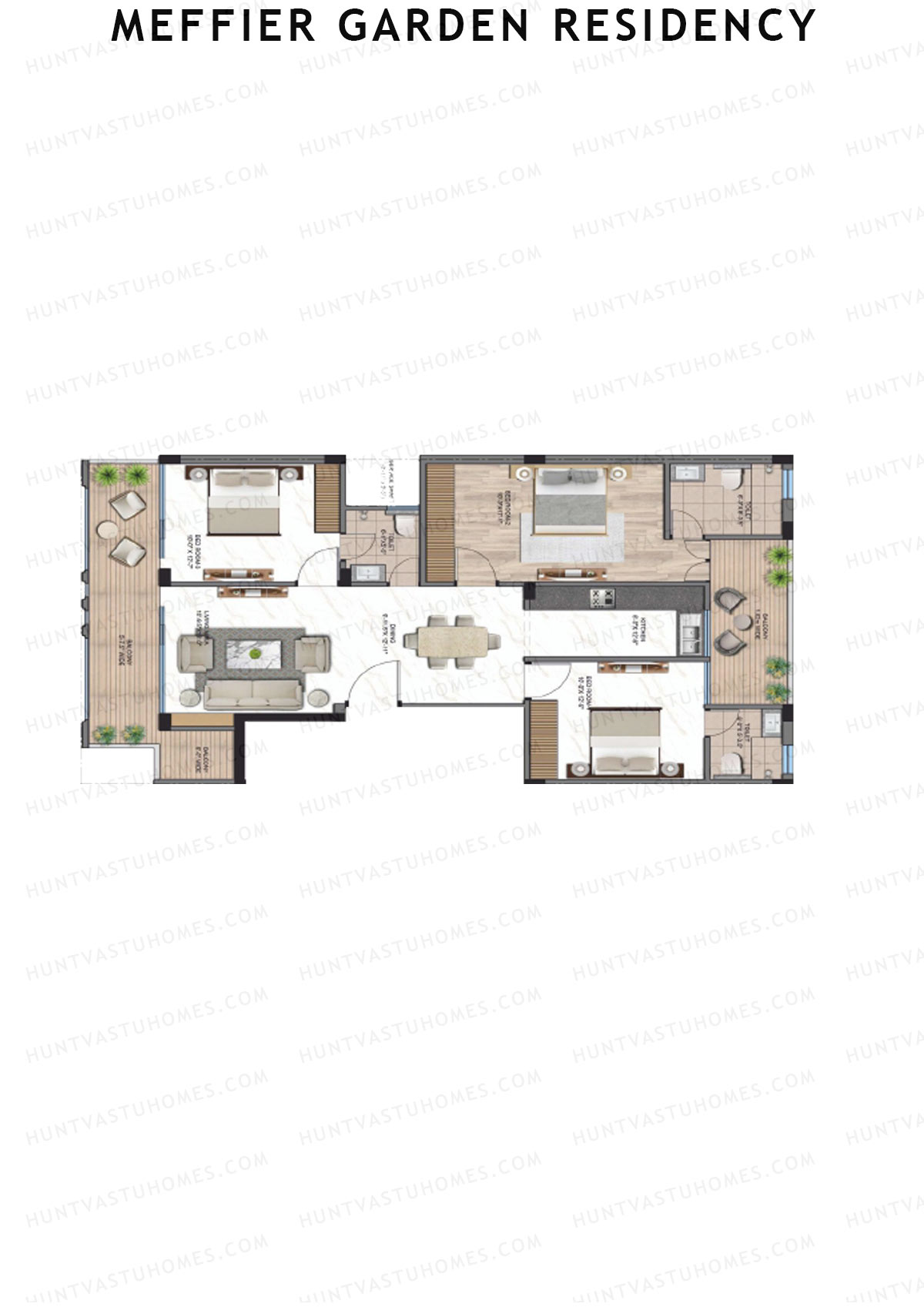 Meffier Garden Residency, Block 6-11, Unit 9 (Type B), 3BHK, Super Area 1584   sq ft 