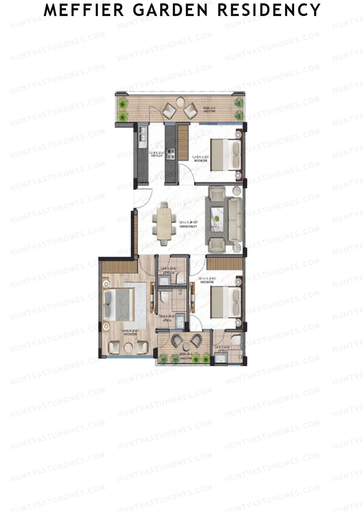 Meffier Garden Residency, Block 80-92, Unit 89 (Type E), 3BHK, Super Area 1310   sq ft 
