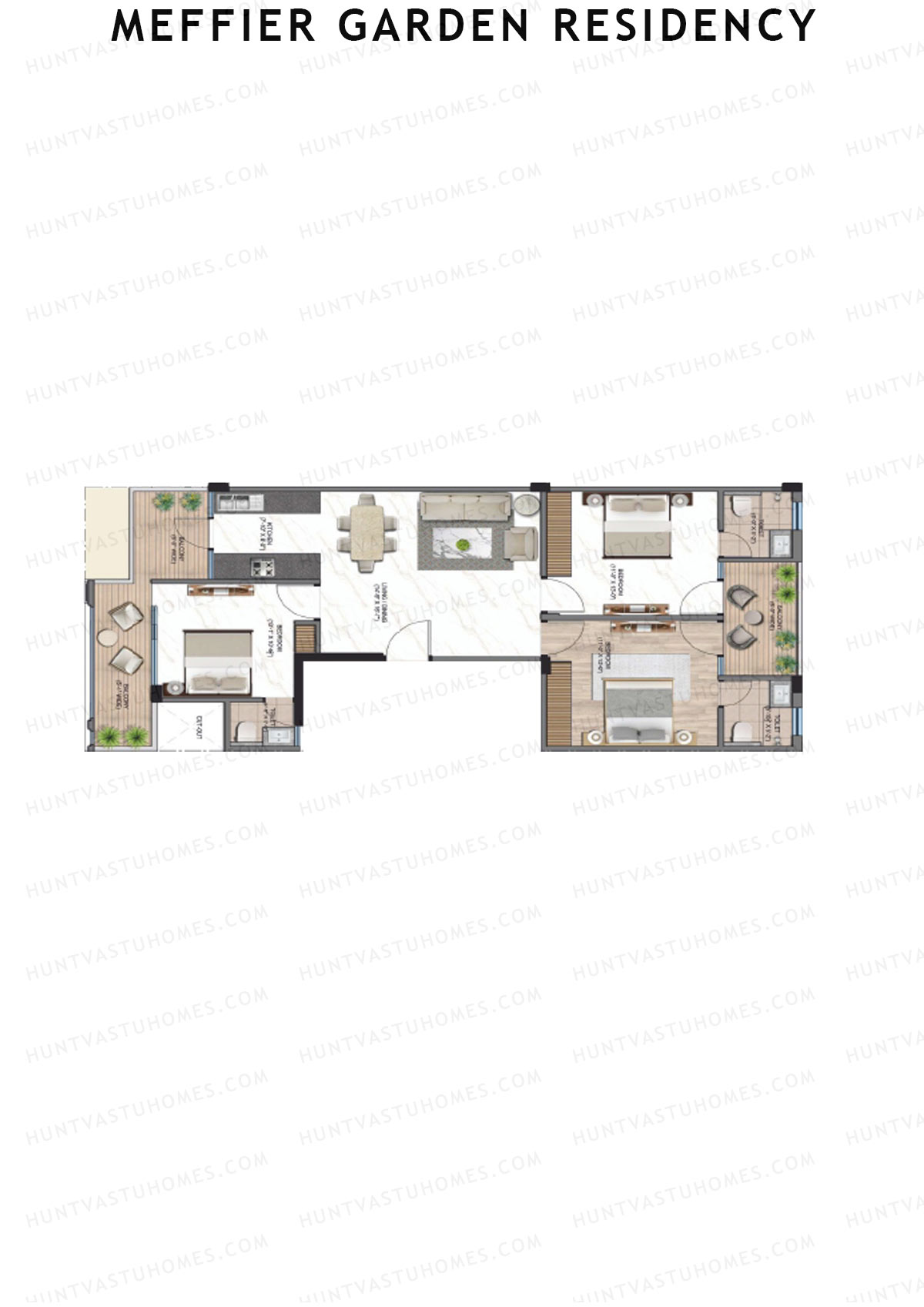 Meffier Garden Residency, Block 93-100, Unit 96 (Type F), 3BHK, Super Area 1385   sq ft 